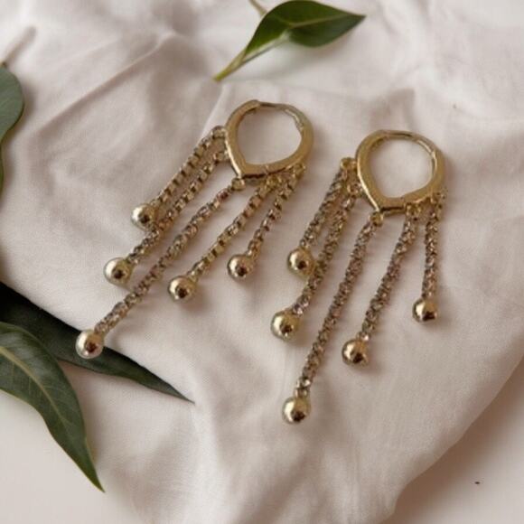 NEW 14K yellow Gold plated CZ chandelier drop dangle earrings jewelry B28A - Picture 2 of 2